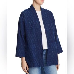 EILEEN FISHER Blue Open Woven Organic Cotton Jacket 1X Kimono Plus Size